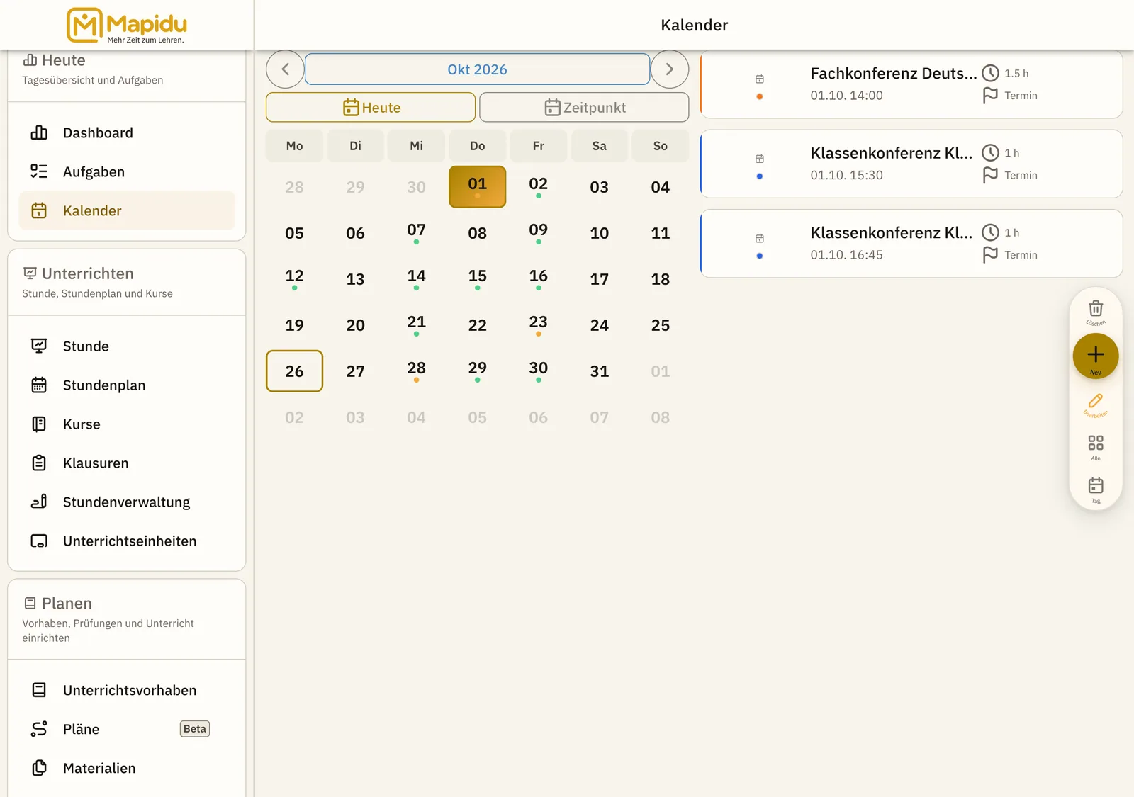 Kalender und Aufgabenliste.