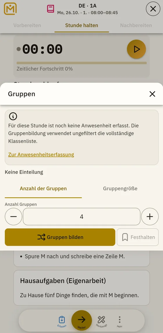 Gruppeneinteilung in der Stunde in Mapidu
