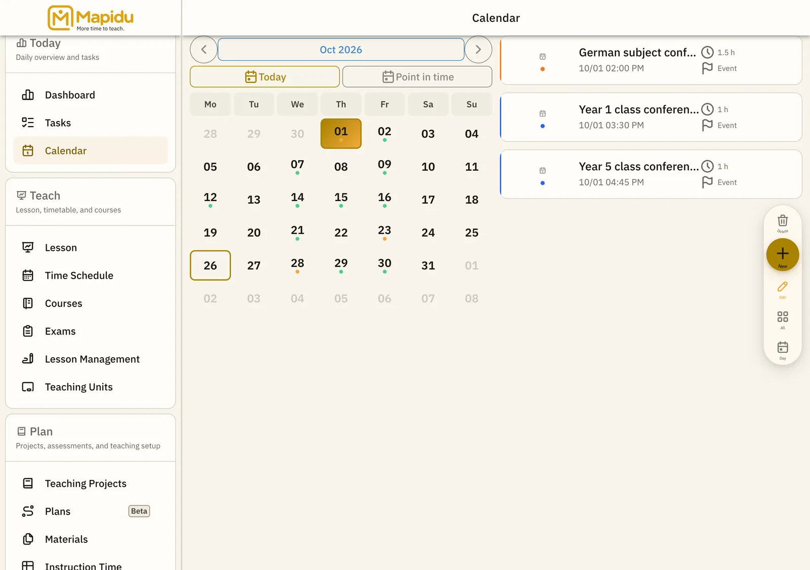 Calendar and task list.