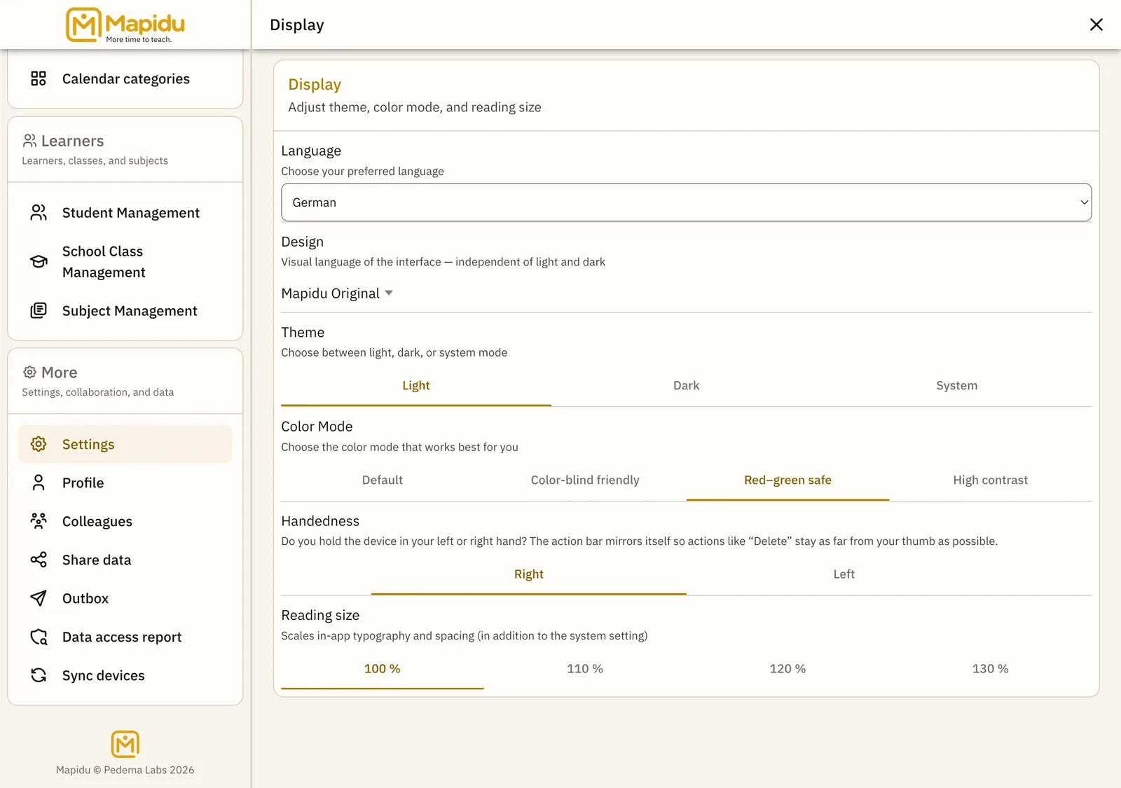 Adjusting appearance, colour mode, and text size to your needs.