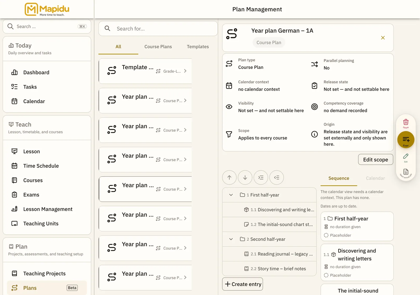 Every plan of one school year, side by side.