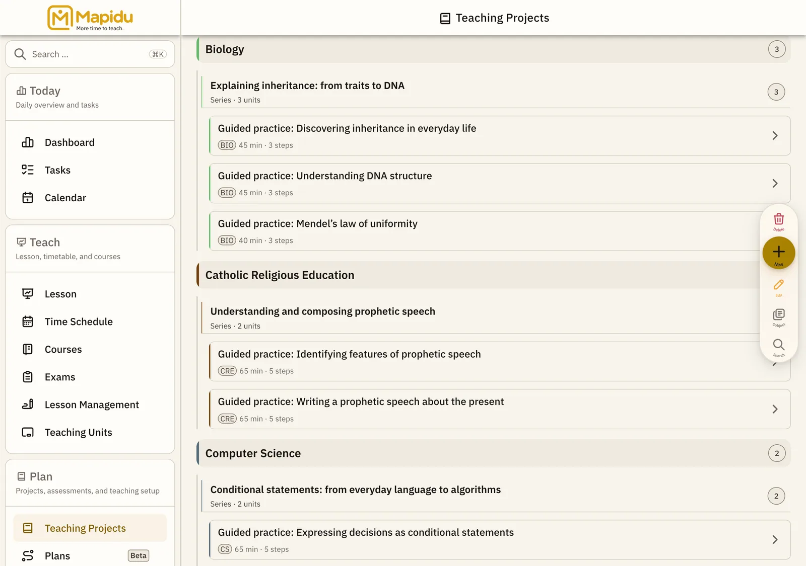 Teaching project library sorted by subject.
